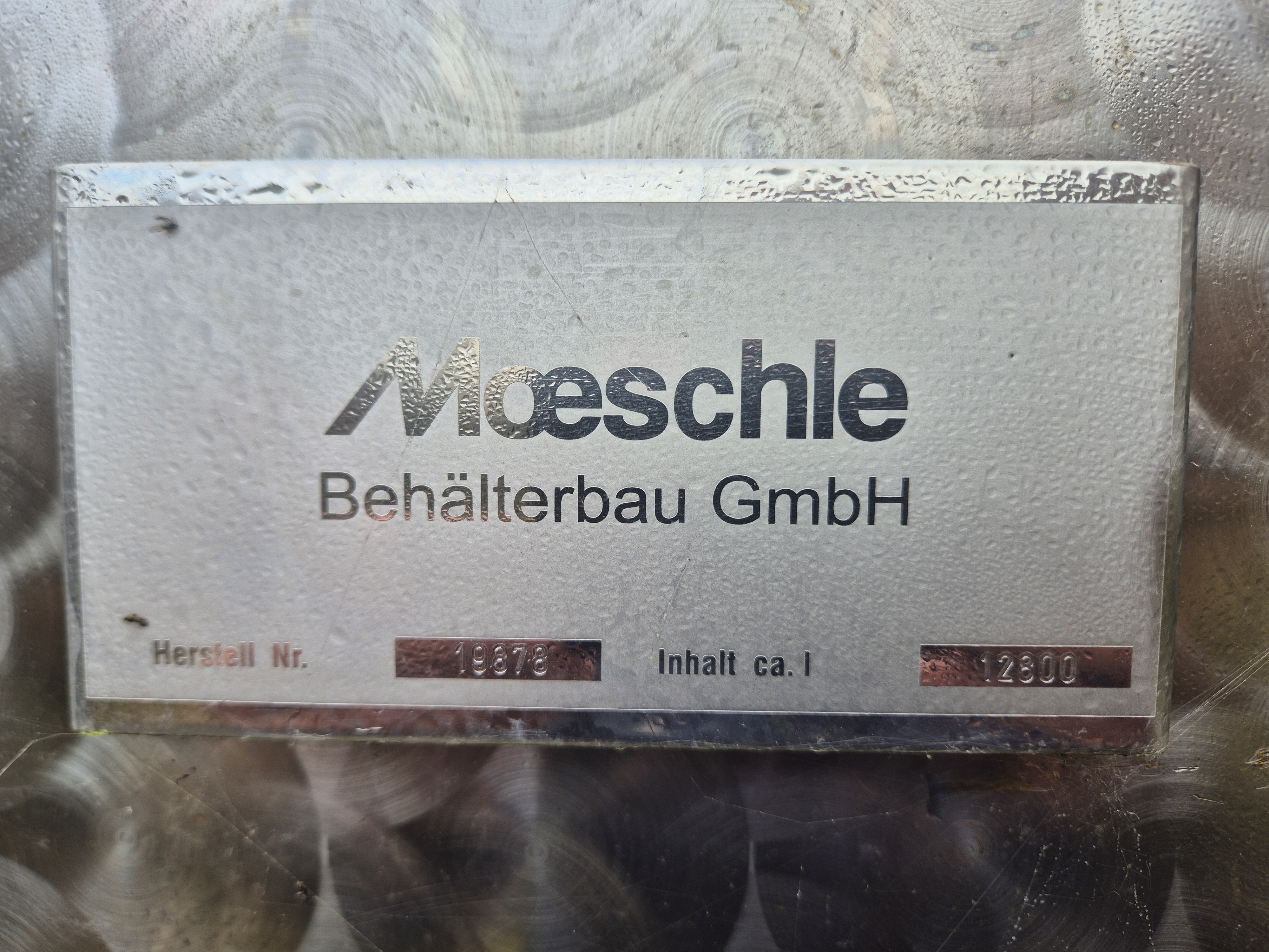 Used Moeschle 12,800 Litre Stainless Steel Hot Liquor Tank