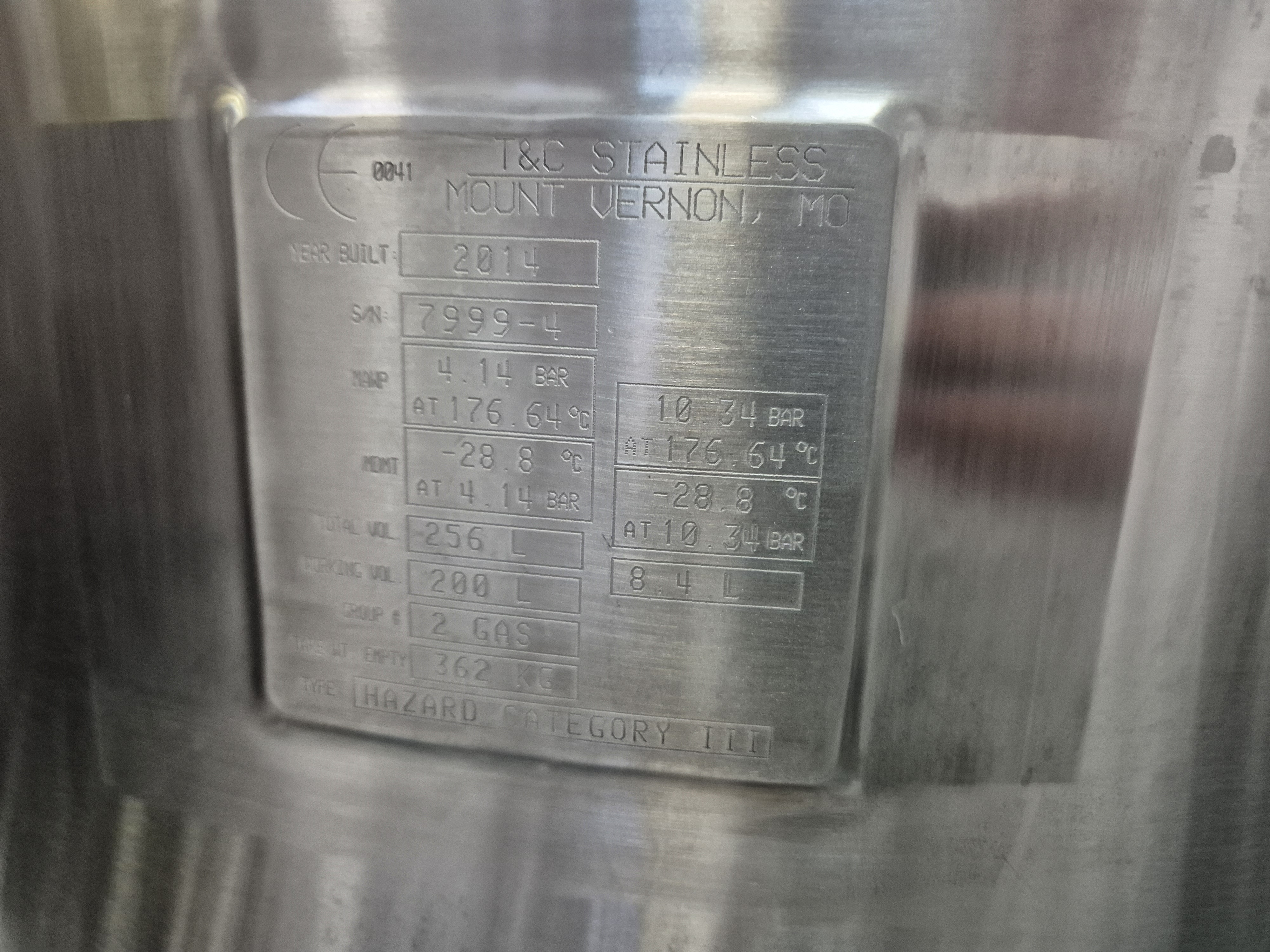 Used 2014 T&C Stainless 200 Litre Jacketed & Pressure Rated Transit Tank Pharmacutical Spec