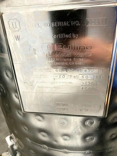 Used Bulling 80 Liter Stainless Steel Dimple Jacketed Tank 60 PSI / FV & Bottom Drain