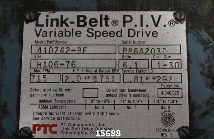 Used Link Belt  Piv Variable Speed Drive, Parallel Shaft, H106-76, 6/1 Ratio, Chain Size 1-30, Max Rpm 715 #15688