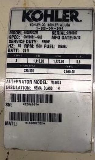 Used Mitsubishi S16R-Y1PTA-4 with Kohler Generator Marine set Low working hours