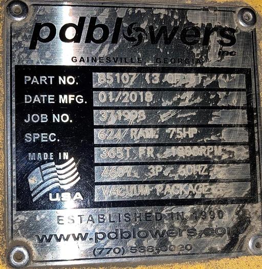 Used Used PdBlower Pressure Package consisting of acoustic housing with (1) Roots 624 RAM TR positive displacement blower