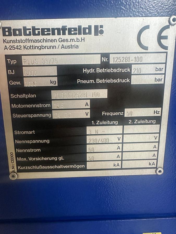 Used Battenfeld PLUS 35/75 (2002) Plastic Injection Molding Machine – Altenmarkt im Pongau, Austria
