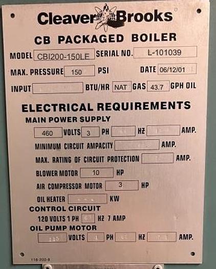 Used 2001 Cleaver Brooks CBI200-150LE