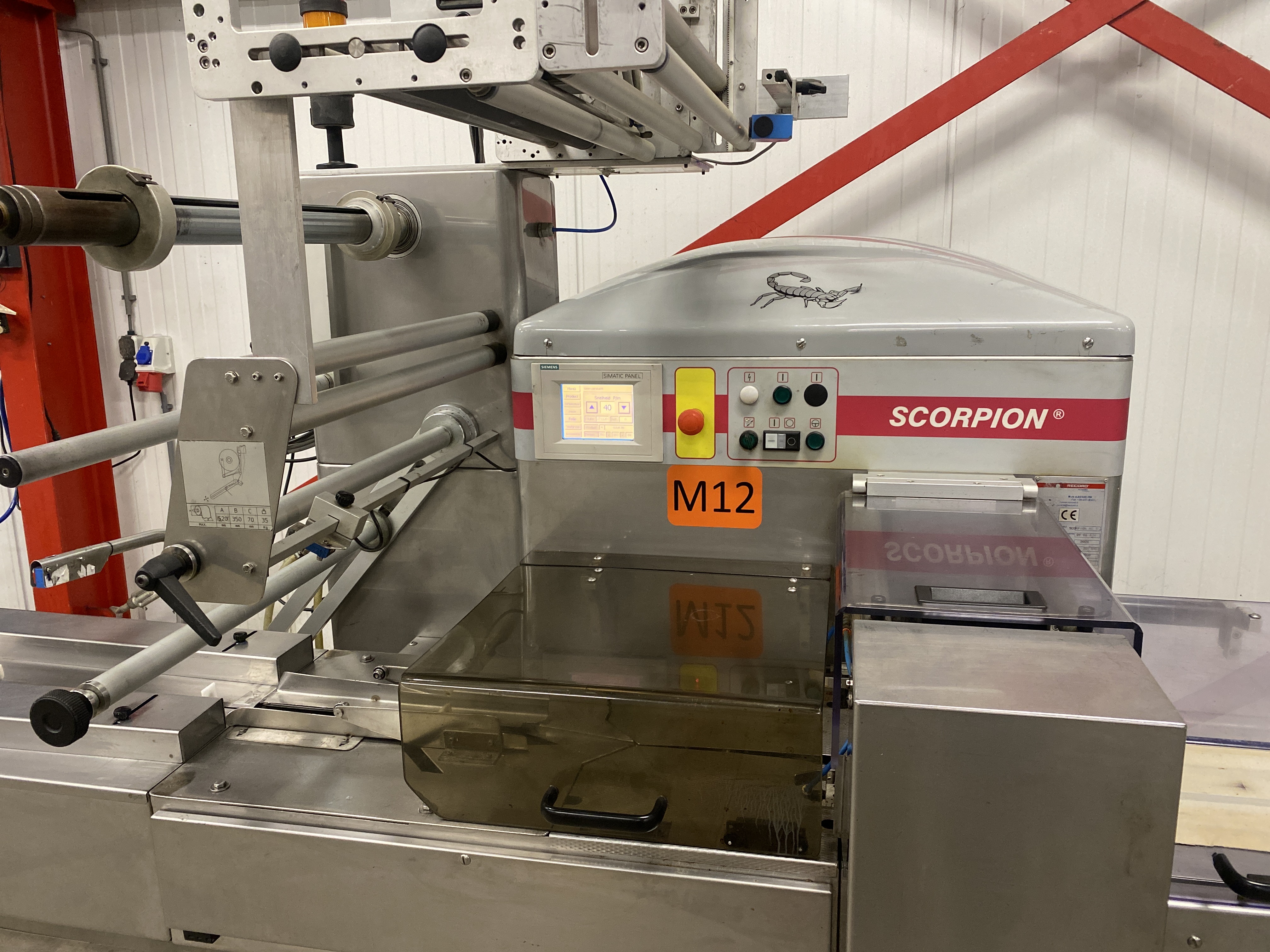Used Record Scorpion MD flowpacker with Automotion automatic infeed