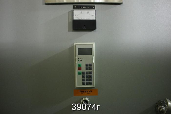 Used LG Industries Plain Press, 1200 PLI Balanced at 2500 FPM, Blind Drilled Press Rolls, 118" Face, 32" Diameter #39074