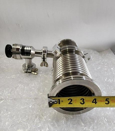 Used MDC KAV-100 PNEUMATIC ANGLE VALVE with EDWARDS HIGH VACUUM ADAPTER PIPES