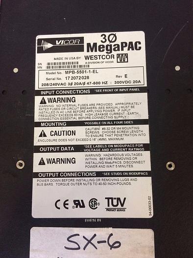 Used VICOR MPB 5501-1-EL REV E MEGA PAC POWER SUPPLY