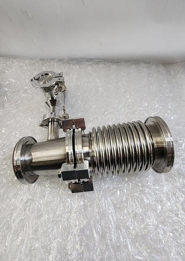 Used MDC KAV-100 PNEUMATIC ANGLE VALVE with EDWARDS HIGH VACUUM ADAPTER PIPES