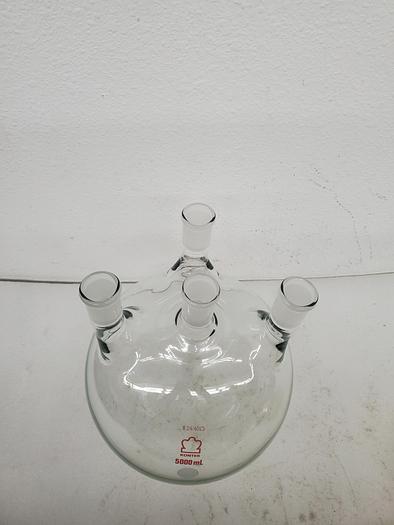 Used KONTES 5000 ML ROUND GLASS FLASK (4 NECK)