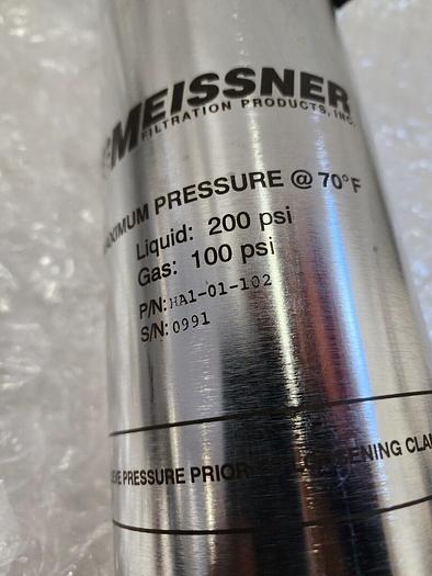 Used MEISSNER HA1-01-102 FILTRATION MAXIMUM PRESSURE 70F, LIQUID 200PSI , GAS 100PSI