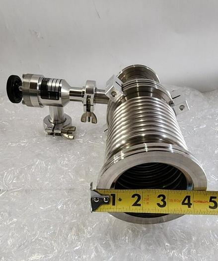 Used MDC KAV-100 PNEUMATIC ANGLE VALVE with EDWARDS HIGH VACUUM ADAPTER PIPES