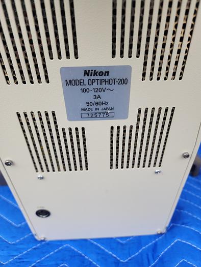 Used NIKON OPTIPHOT 200 Wafer Inspection Scope with Trinocular ergonomic Head with Nikon objective 5x, 10x  CF Plan, Nikon 50x, and Nikon 100x CF Plan