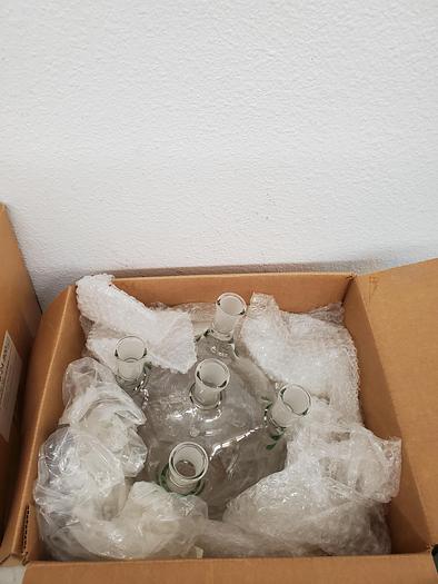 Used KONTES 5000 ML ROUND GLASS FLASK (5 NECK)