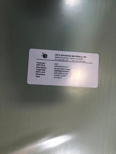 ORYX TARGET AANPORYX010713 , Bonded IGZO Target , 13.505'' x 0.25''T