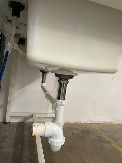Used E.L. Mustee & Sons inc CHEMICAL SAFE POLYBENCH WUAL SINKS WITH SPRAYER AND YELLO