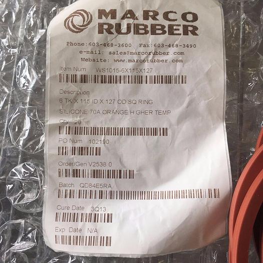 Used MARCO RUBBER 6TK X 115 ID X OD SQ RING