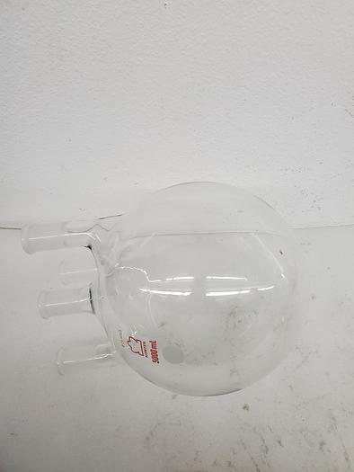 Used KONTES 5000 ML ROUND GLASS FLASK (4 NECK)