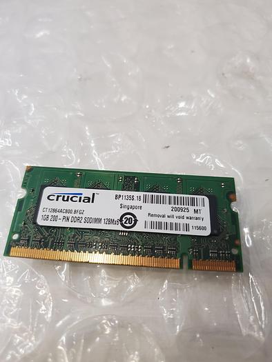 Used CRUCIAL CT12864AC800.8FGZ 1GB 200-PIN DDR2 SODIMM MEMORY