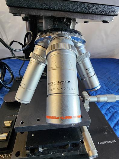 Used THE MM MICROSCOPE INC WM40 OBJECTIVES BAUCH AND LOMB 25X 0.31 NA, 50X 0 45 NA, 2.25X 0.04 NA, 8X