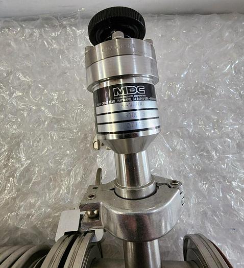 Used MDC KAV-100 PNEUMATIC ANGLE VALVE with EDWARDS HIGH VACUUM ADAPTER PIPES