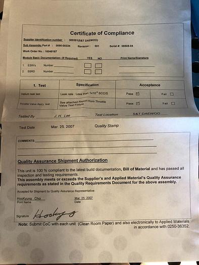 AMAT THROTTLE VALVE, DUAL, U-PLUG 0090-00334