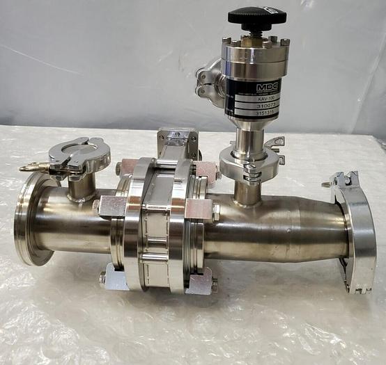 Used EDWARDS GVI 63M GATE VALVE WITH STAINLESS STEEL ADAPTER WITH MDC KAV-100 PNEUMA