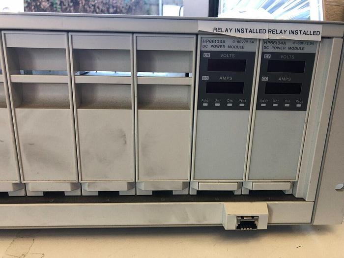 Used HEWLETT PACKARD 66000A MAIN FRAME WITH HP66105A, HP66101A, 2) HP66104A, 4) 16A