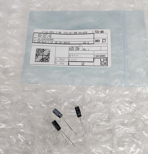 Used NICHICON (VA) 493-11528-1-ND CA ALUM 100UF & NICHICON 483-571-ND CAP ALUM 4.7UF