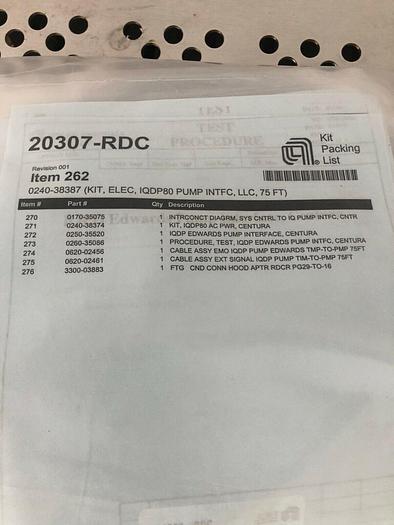 0240-38387 KIT, ELEC, IQ0P80 PUMP INTFC,LLC 75FT