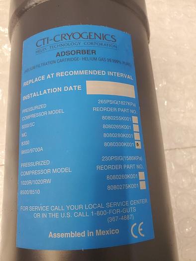 Used CTI-CRYOGENICS ADSORBER HELIUM FILTRATION CARTRIDGE 8080300K001