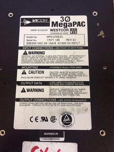 Used VICOR MP2-5706-EL  REV A MEGA PAC POWER SUPPLY