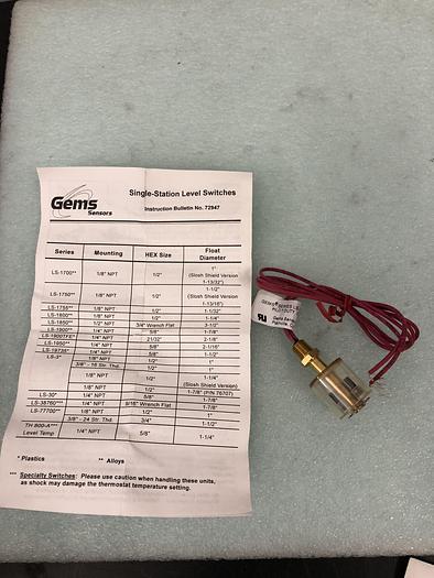 Used GEMS SENSOR SERIES 1700 LEVEL SWITCH