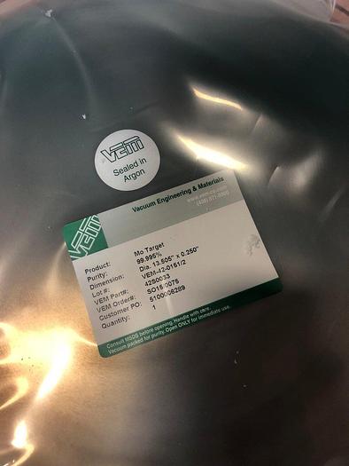 VEM Target Mo 99.995% , Dia. 13.505''x 0.250'' , VEM-420151-2