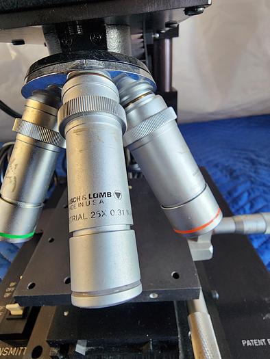 Used THE MM MICROSCOPE INC WM40 OBJECTIVES BAUCH AND LOMB 25X 0.31 NA, 50X 0 45 NA, 2.25X 0.04 NA, 8X