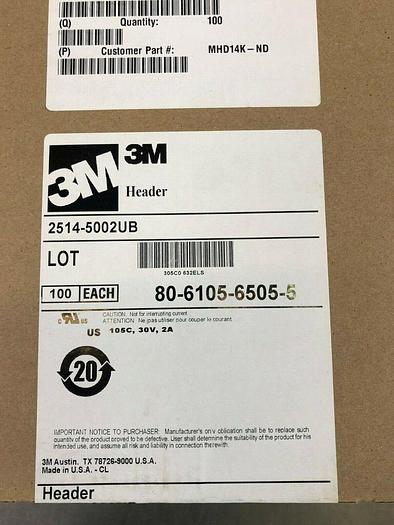 3M HEADER 2514-5002UB , 80-6105-6505-5  QTY 100EA