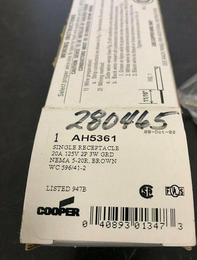 COOPER AH5361 SINGLE RECEPTACLE