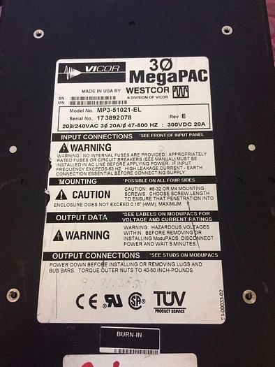 Used VICOR MP3-51021-EL REV E MEGA PAC POWER SUPPLY
