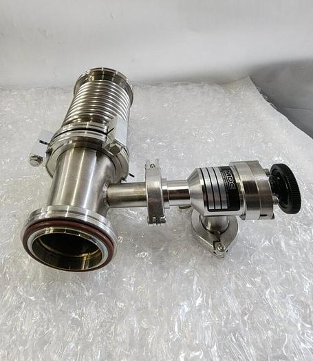Used MDC KAV-100 PNEUMATIC ANGLE VALVE with EDWARDS HIGH VACUUM ADAPTER PIPES