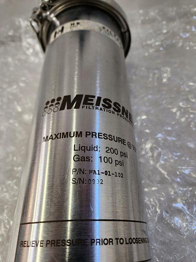 Used MEISSNER HA1-01-102 FILTRATION MAXIMUM PRESSURE 70F, LIQUID 200PSI , GAS 100PSI