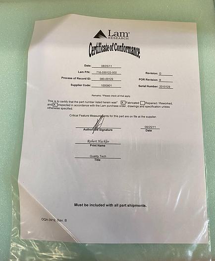 Used LAM RESEARCH 716-330122-002 CLEAN CELL PART