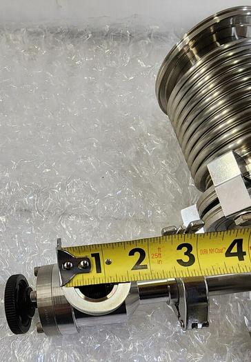 Used MDC KAV-100 PNEUMATIC ANGLE VALVE with EDWARDS HIGH VACUUM ADAPTER PIPES