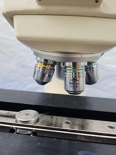 Used NIKON OPTIPHOT 200 Wafer Inspection Scope with Trinocular ergonomic Head with Nikon objective 5x, 10x  CF Plan, Nikon 50x, and Nikon 100x CF Plan