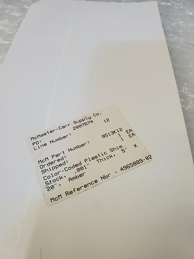 Used ARTUS PLASTIC SHEET AMBER 5X20X.001