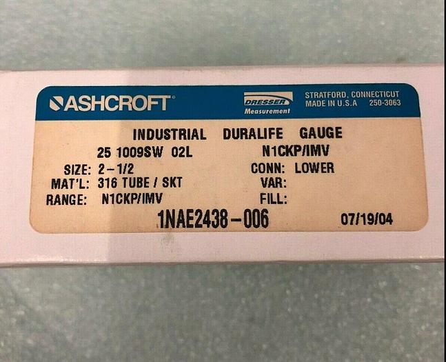 Used ASHCROFT INDUSTRIAL DURALIFE GAUGE 25 1009SW 02L