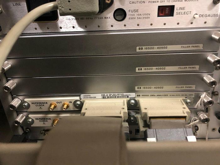 Used HEWLETT PACKARD 16500C LOGIC ANALYSIS SYSTEM 16500-40502 x3, 16555D Analyzer