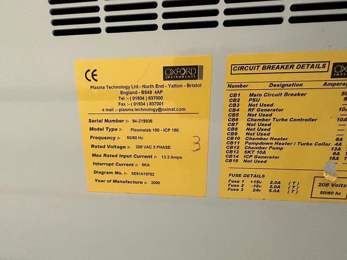 Used OXFORD INSTRUMENTS PLASMALAB 100-ICP 180