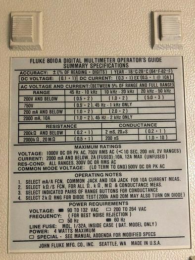 Used FLUKE 8010A DIGITAL MULTIMETER