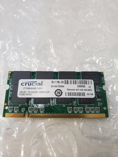 Used CRUCIAL CT12864X40B.Y16FY 1GB 200-PIN SODIMM MEMORY