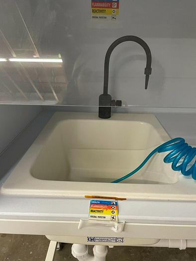 Used E.L. Mustee & Sons inc CHEMICAL SAFE POLYBENCH WUAL SINKS WITH SPRAYER AND YELLO